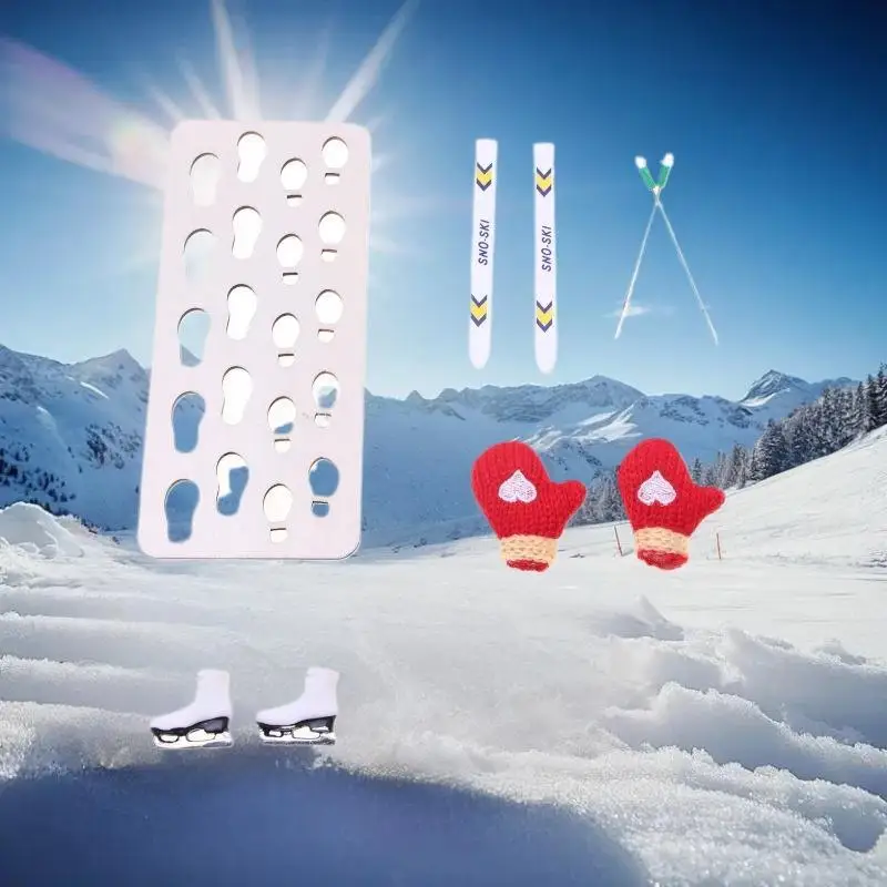 Set regalo per bambini; Tavola da sci in miniatura per casa delle bambole; Decorazione della scena di Natale in legno; Accessori natalizi per la casa delle bambole
