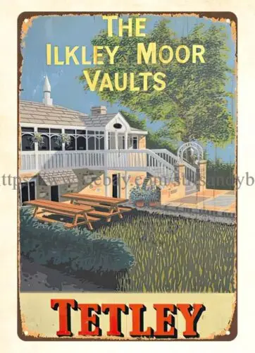 the ILKLEY MOOR VAULTS TETLEY Pub Bar metal tin sign plaque shop sign