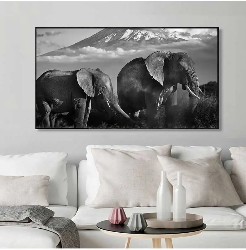 Black Africa Elephants Wild Animals Canvas Painting Scandinavia s and Prints Cuadros Wall Art Pictures For Living Room