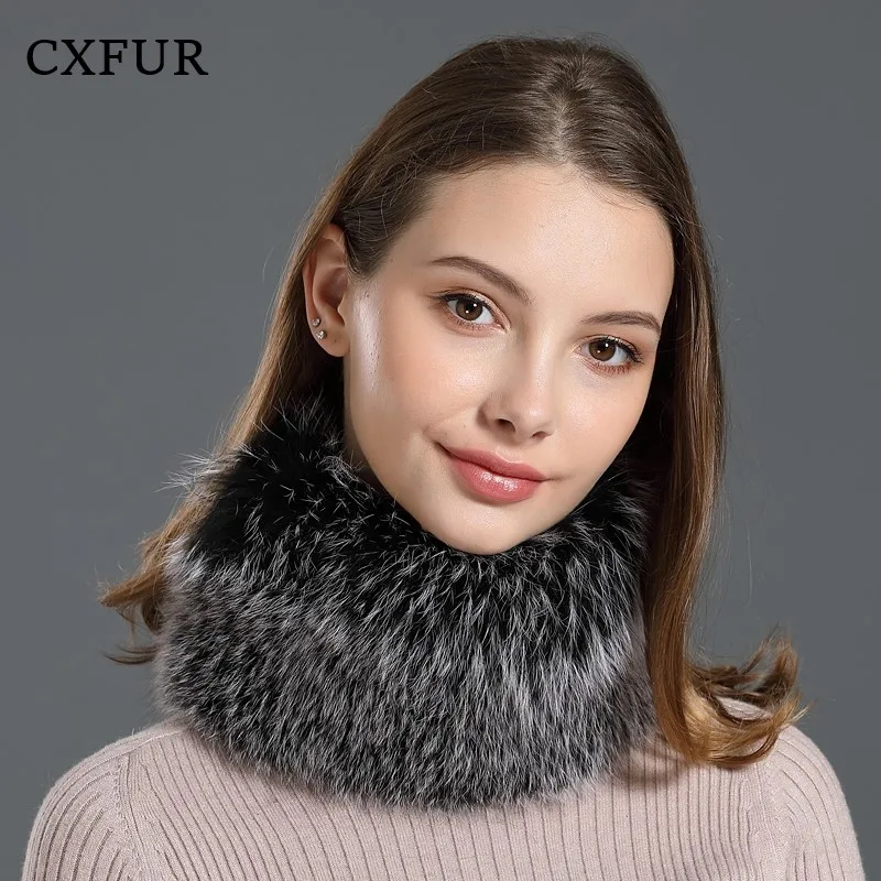 Hair Accessory and Neck Warmer Short Genuine Fox Fur Knitted Snood Scarf CX-E-17E