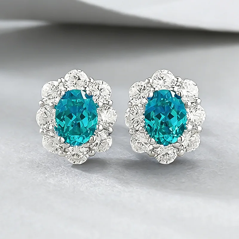 Oval 925 Sterling Silver 6 * 8mm Surround Earrings Floral Pattern Suitable for Women's Earrings Luxury Wedding High End Jewelry
