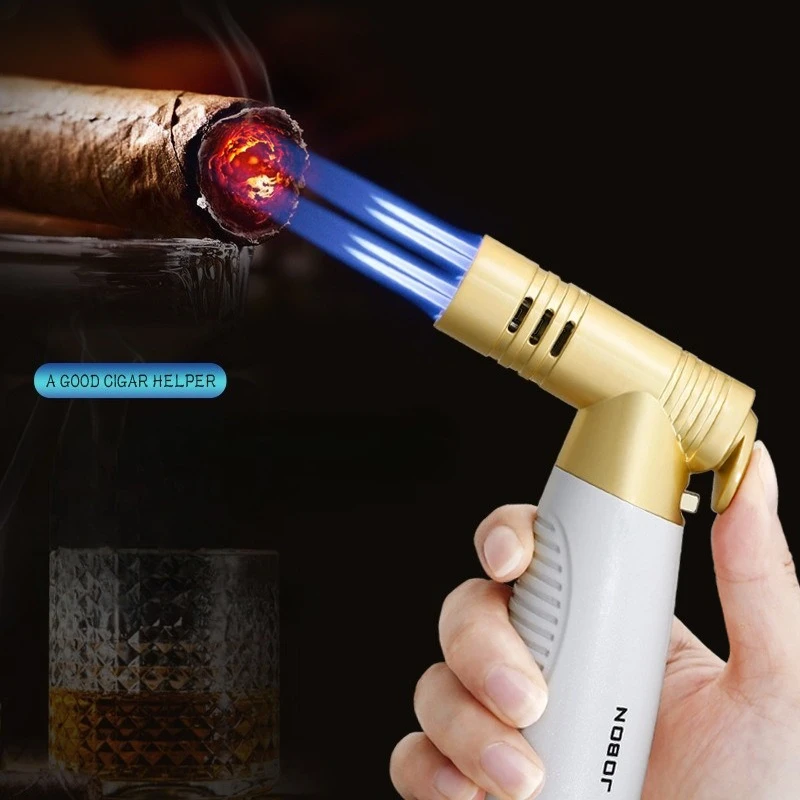 

Jobon Four Flames Jet Fire High Firepower Inflatable Windproof Lighter For Cigar Moxibustion Mosquito Coil Metal Flamethrower