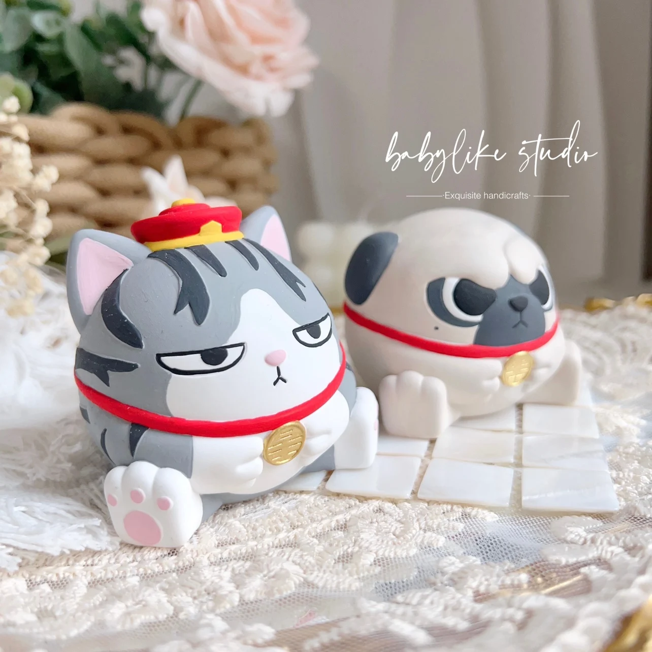 My Majesty's Cat Bazaar Black Dog White Mold Blank Model DIY Painted Decoration Item DIY Painted Aromatherapy Plaster Sculpture