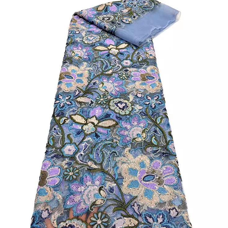 

1 ярд Изысканная ткань с вышивкой пайетками и цветочными мотивами для свадебных платьев, ципао, шитья, роскошная марлевая ткань