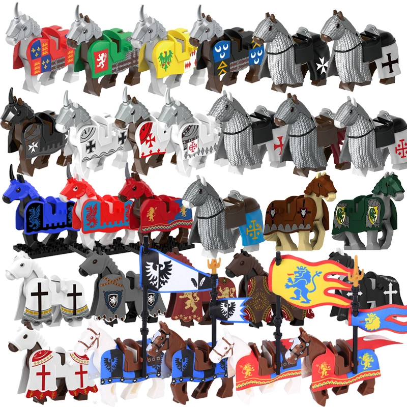 Medieval Military War Horse Building Blocks Castle Blue Dragon White Lion Scorpion Knights Mount Armour Weapon Bricks Toys Boys