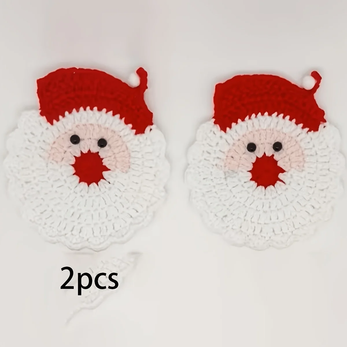 2pcs Hand Crochet Santa Claus Coasters - Holiday Decor, Durable Fabric Drink Trays, Seasonal Tableware