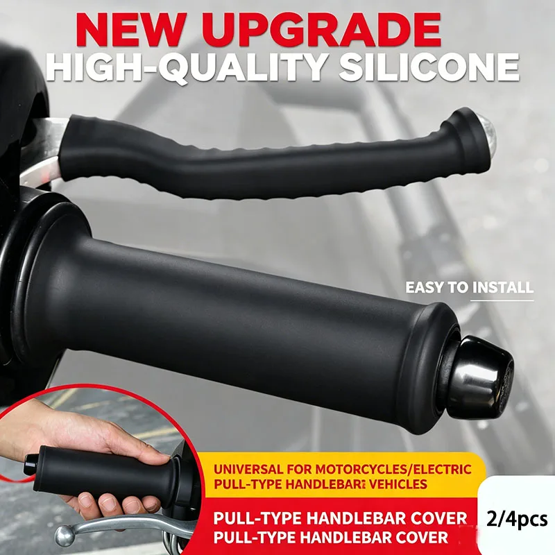 2/4pcs Motorcycle Silicone Handlebar Grip Covers, Universal Self-Shrinking Non-Slip Handlebar Sleeve Protector