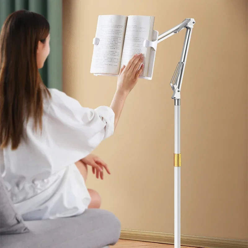 Height Adjustable Reading Book Floor Bracket Long Arm Table Bed Reading Book Stand Multi Angle Rotation Reading Book Holder