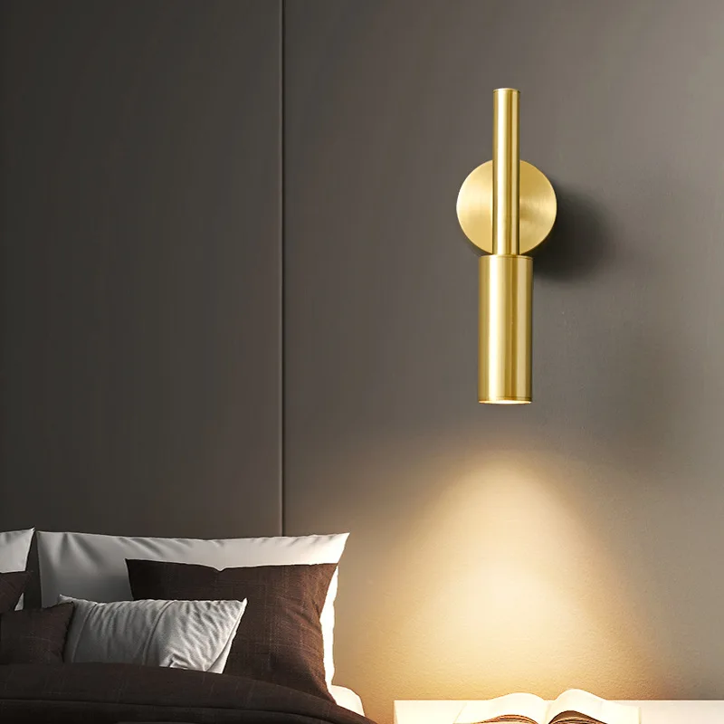 Retro Style Nordic Rotatable Wall Lamps Copper Reading Light for Bedroom Bedside Indoor LED Wall Sconce Living Room Study Room