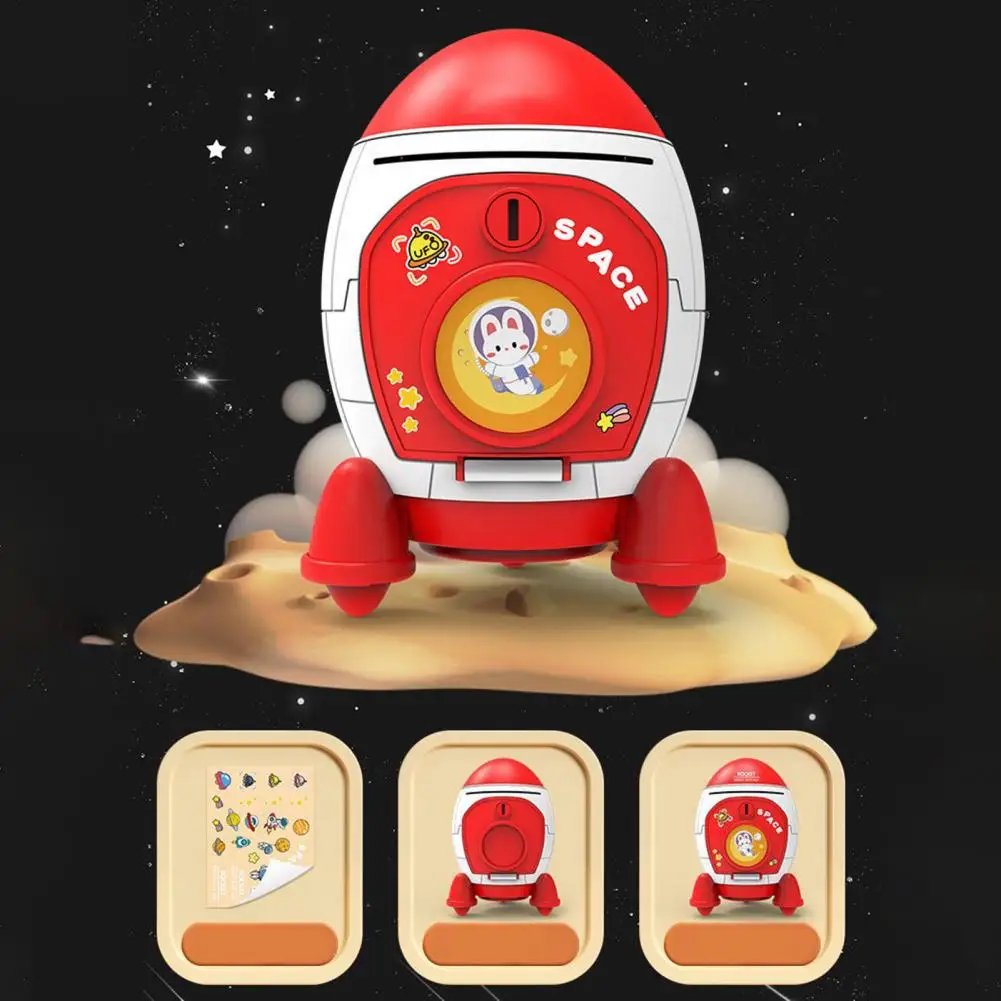 Personalized Piggy Bank Creative Rocket-shaped Astronaut Piggy Bank for Kids Large Capacity Money Storage Jar with Stickers Boys