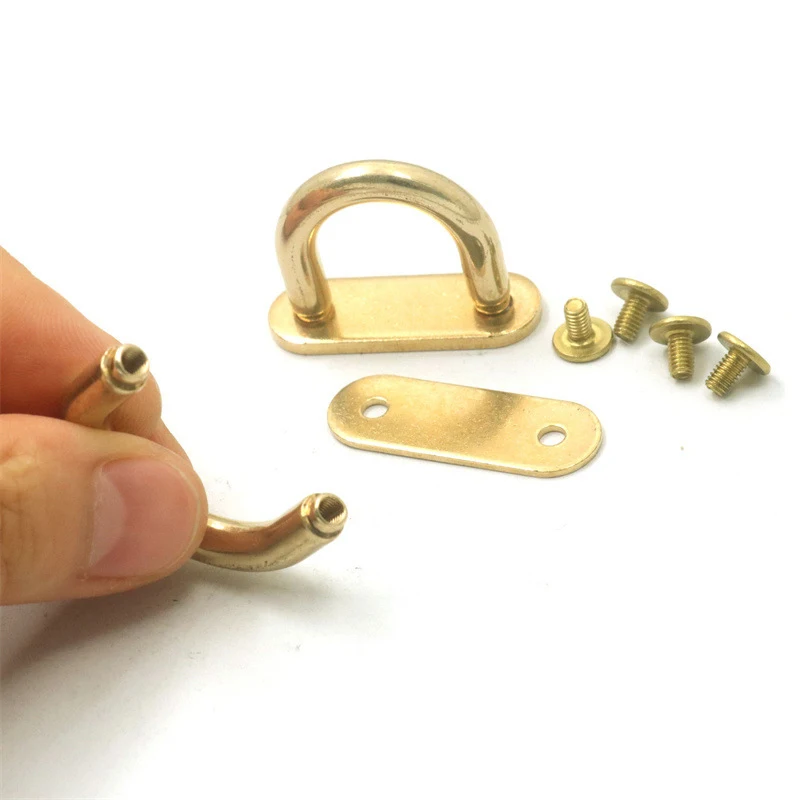 1piece Solid Brass D Ring Bag Anchor Arch Bridge Connector Buckle Leather Craft Bag Belt Strap Hanger Hooks with Screws Clamp