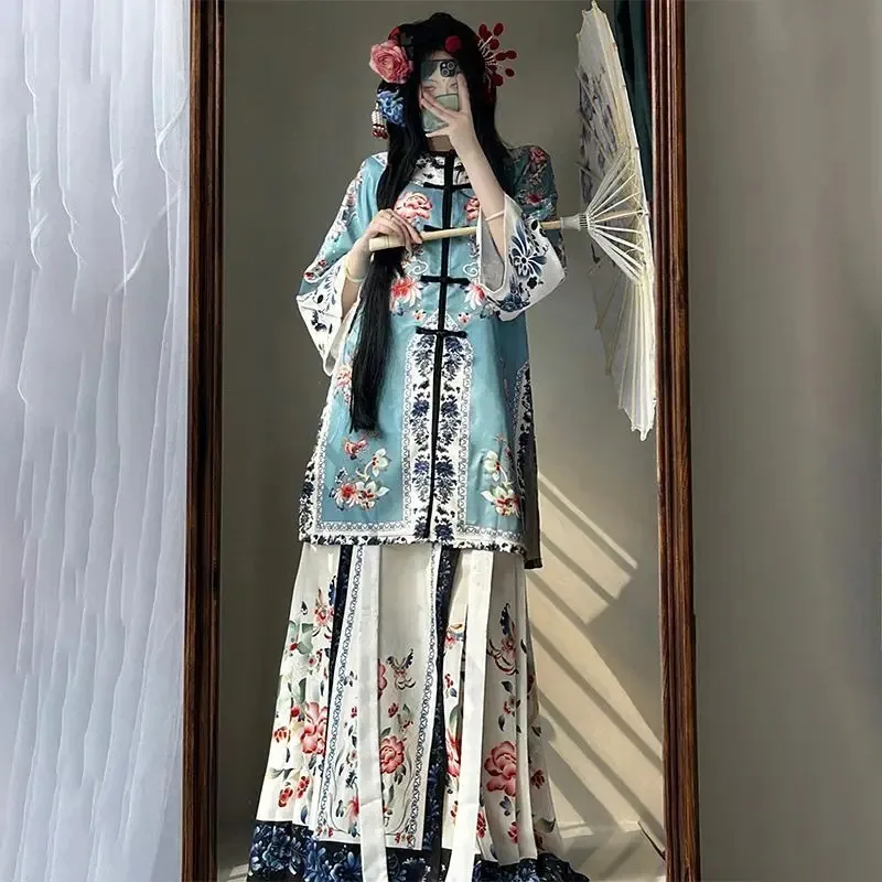 Original New Hanfu Round-neck Ethnic Clothing, Chinese-style Heavy Horse Face Skirt Set Chinese Traditional Dress