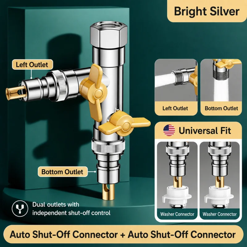Universal Dual Outlet Water Splitter Valve 1 In 2 Out Independent Control G1/2&G3/4 Washing Machine Bidet Faucet Adapter Tap