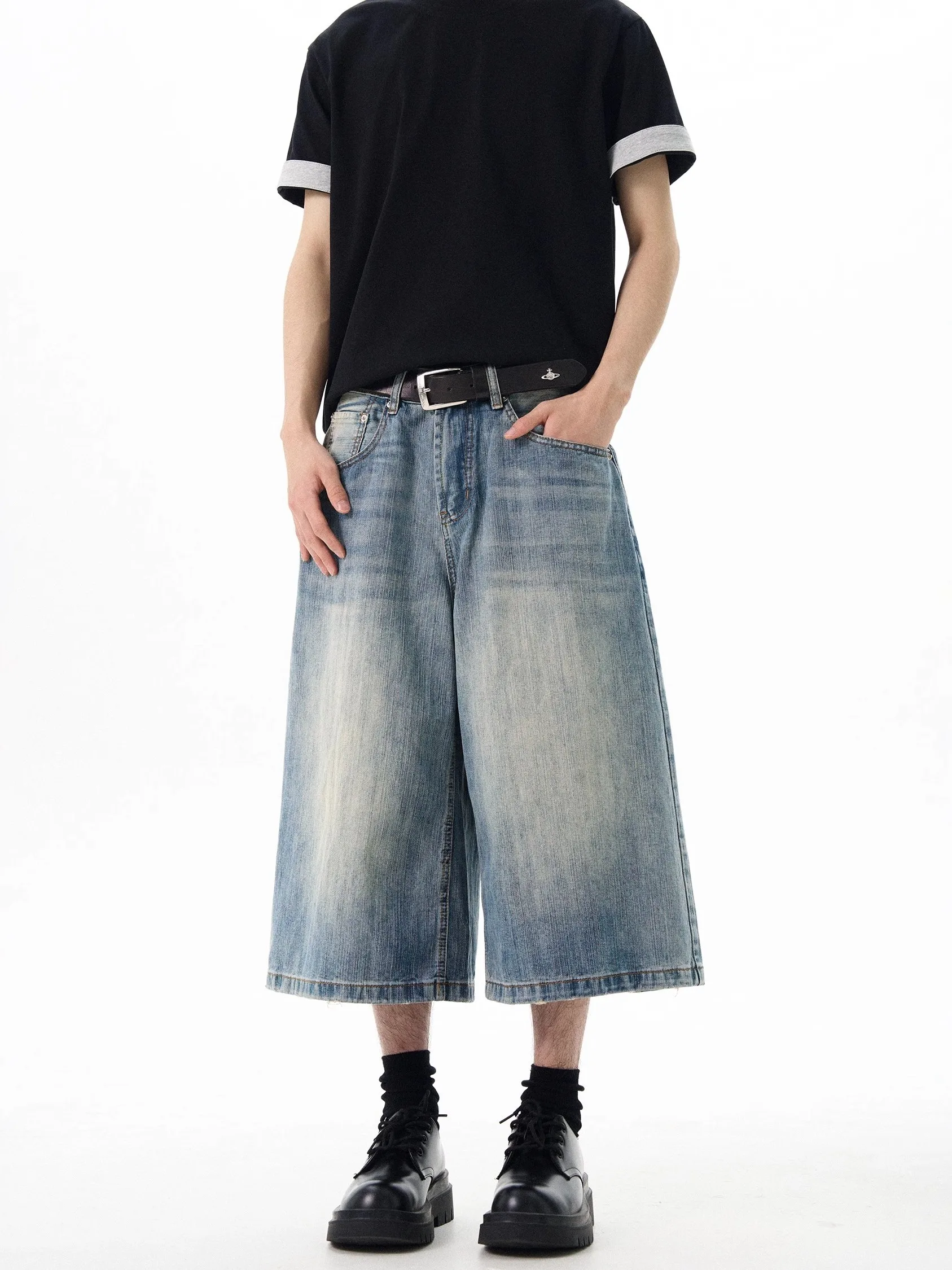 الرجعية الأمريكية Waed الدنيم واسعة الساق ort السراويل فضفاضة سبعة أقدام الجينز عارضة الشباب العصرية متعددة كيت منتصف عالية الخصر الجينز