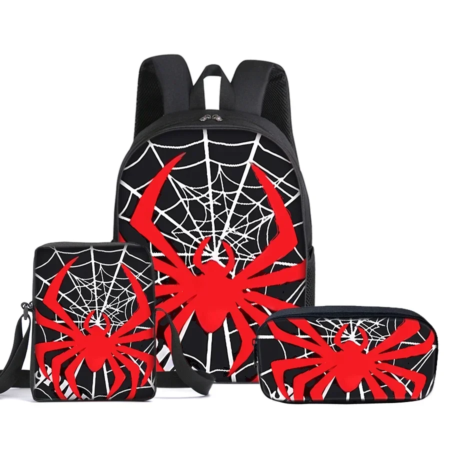 3 Pcs Set Red Spider Messenger Bag ,Pencil Bag ,School Bags For Boy And Girls Best Gifts 2D Cartoon School Backpack For Children