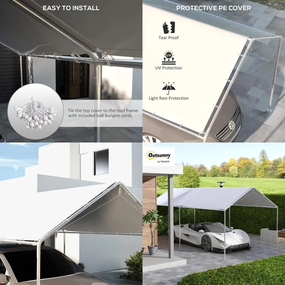 

UV & Water-Resistant 10x20ft Carport Canopy, Portable Garage Tent Cover with Bungee Cords, White