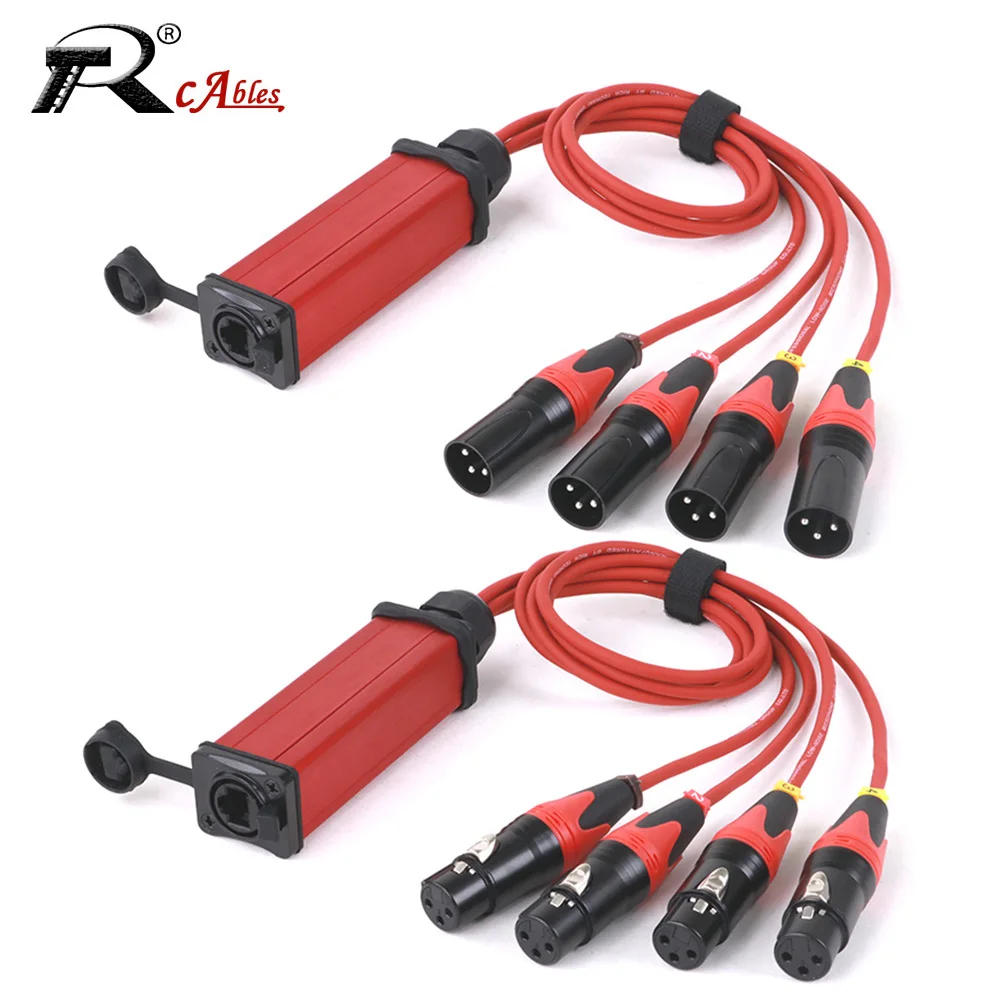 STP RJ45 CAT5 Ethercon to 4 Channel 3Pin Audio Network XLR Audio Cable for Stage Sound Lighting Recording Studio 1 Male+1 Female