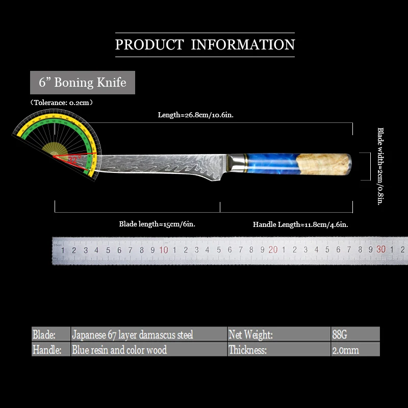 SW Japanese Damascus Stainless Steel  Kitchen Knife  6 Inch Boning Fish Handmade Cut Bones 67 Layers Chef Santoku Utility Paring