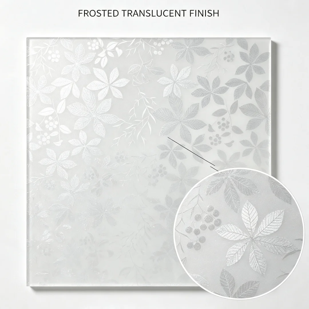 Self‑Adhesive Grey Leaf Pattern Window Film, Frosted Privacy Glass Sticker, Anti‑UV Decorative Window Decal for Home Bedroom