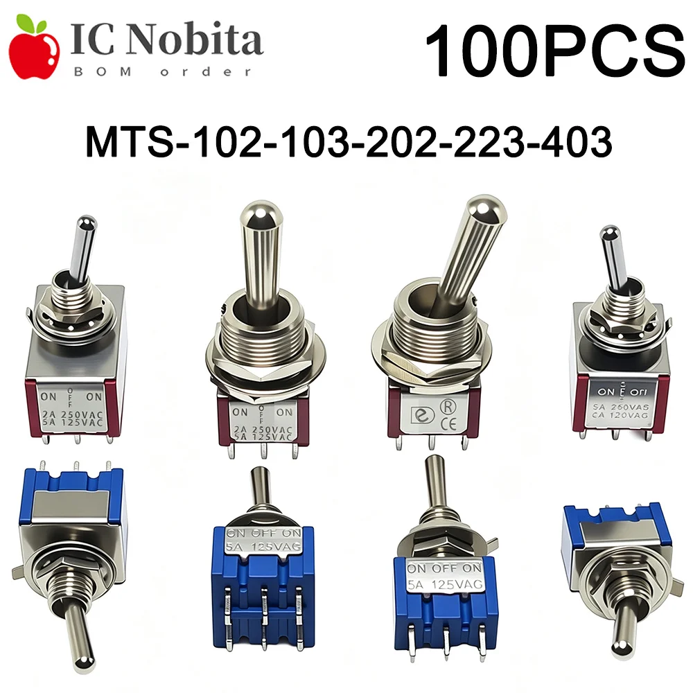 100PCS Toggle Switch 6A 120VAC MTS-102-103-202-223-403 on on SPDT 6mm Mini Button Switch DPDT on off on Self-reset Self-locking