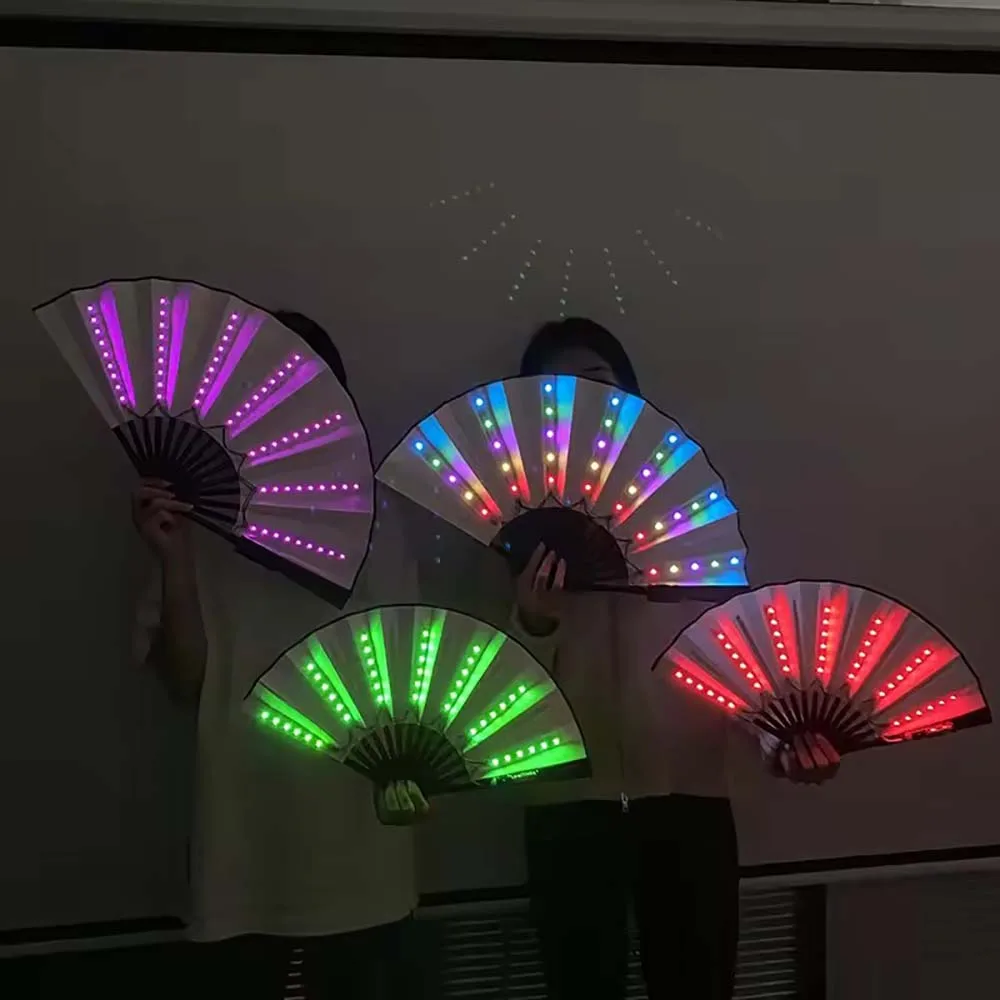 Holiday Carnival Party Lighting Supplies LED Neon Light Rave Fan Folding Luminous Fan Wedding Hand Fan Glowing in the Party