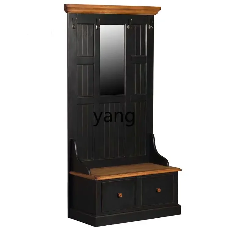 LHH，  all solid wood shoe cabinet foyer coat rack shoe changing stool combination entrance cabinet partition cabinet