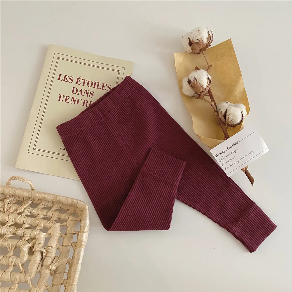 Spring Autumn New Baby Girl Ribbed Leggings Cotton Infant Boys Solid Stretch Pants Children Casual Trousers Kids Clothes