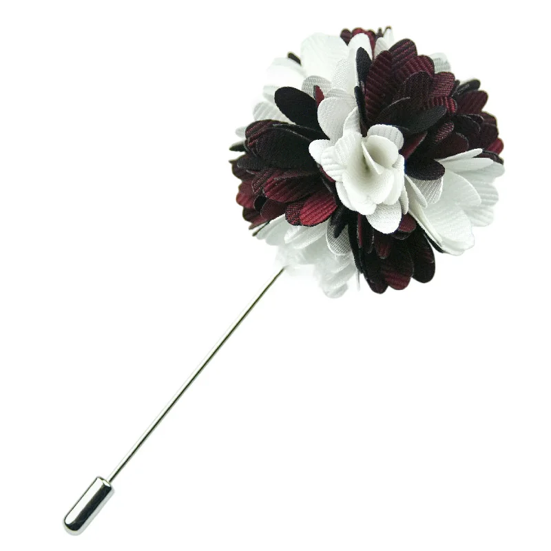 18 Color Handmade Men's Floral Lapel Pin Long Needle Fabric Flower Brooch for Suit Wedding Fashion Jewelry