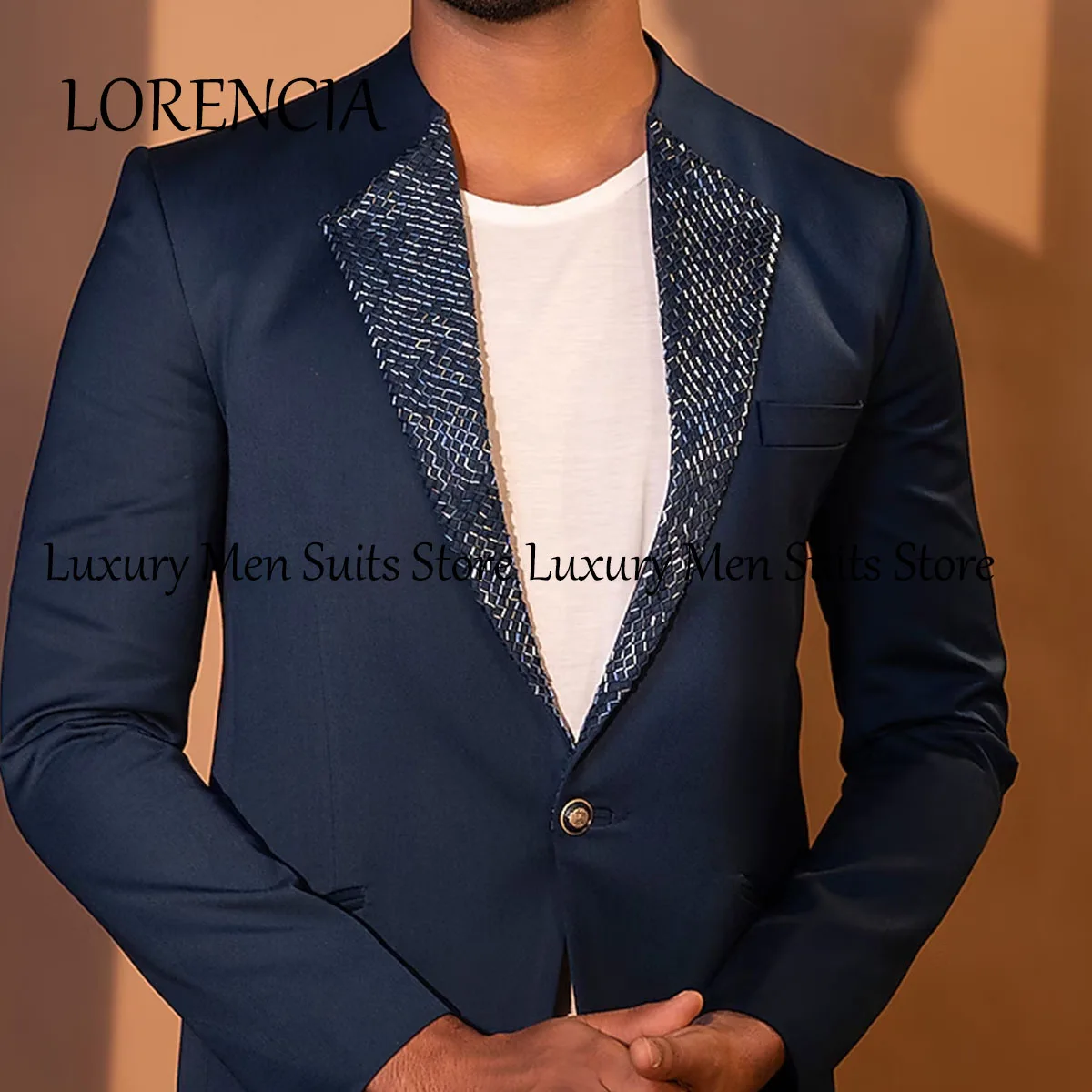 Luxury Formal Beaded Men Suits Shawl Lapel Diamond Groom Wedding Tuxedos Slim Fit 2 Pieces Sets Prom Blazers  Costume Homme