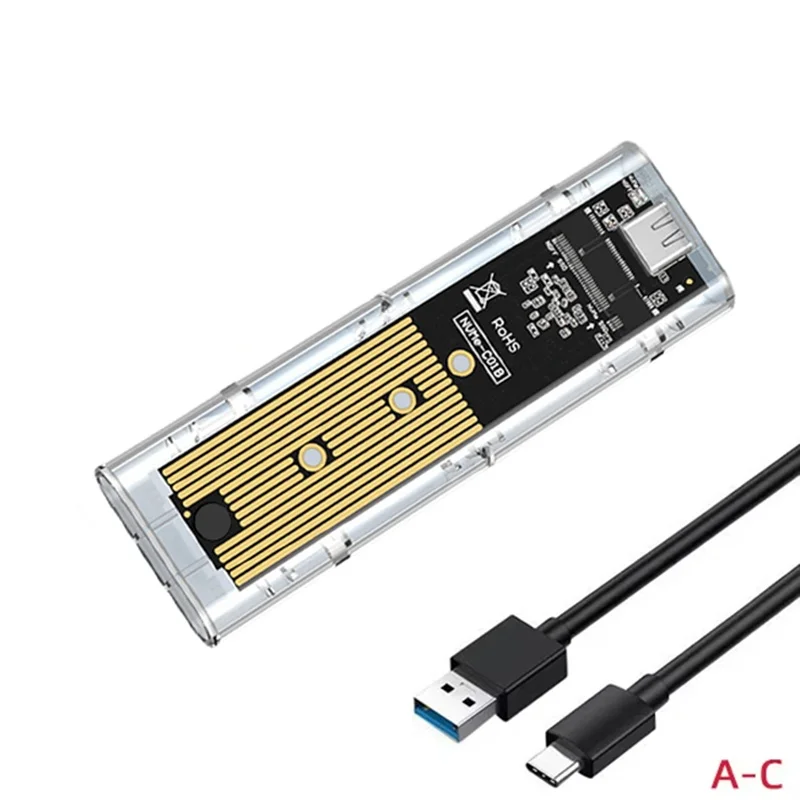 M.2 SATA/NVME To USB3.0 SATA Mobile Hard Disk Case SATA SSD USB-C Transparent External Solid State Enclosure Adapter Accessories