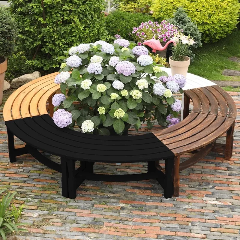 Park chair preservative wood tree seat outdoor courtyard wooden leisure seat waterproof sunscreen garden rest chair