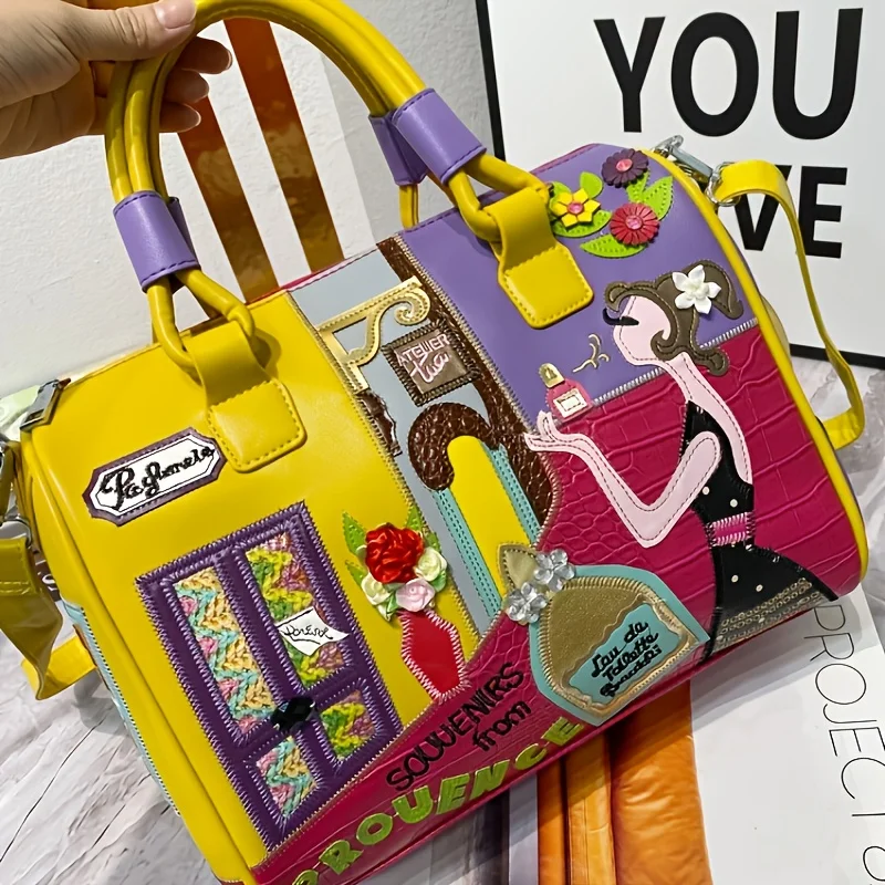 

Large Capacity Women's Boston Bag Embroidered Patchwork Shoulder Handbag Crossbody Pillow Bag Wholesale