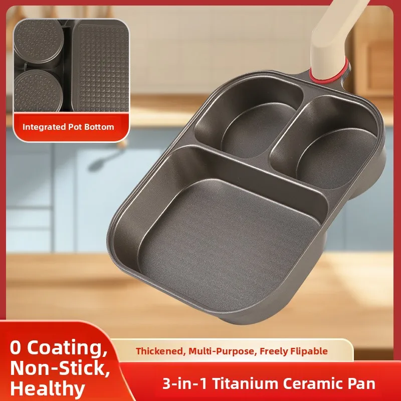 YiYalou Titanium Ceramic Egg Fry Pan Three-In-One Breakfast Pot Home Use Steak Egg Cooking Tool Egg Burger Pot Kitchenware