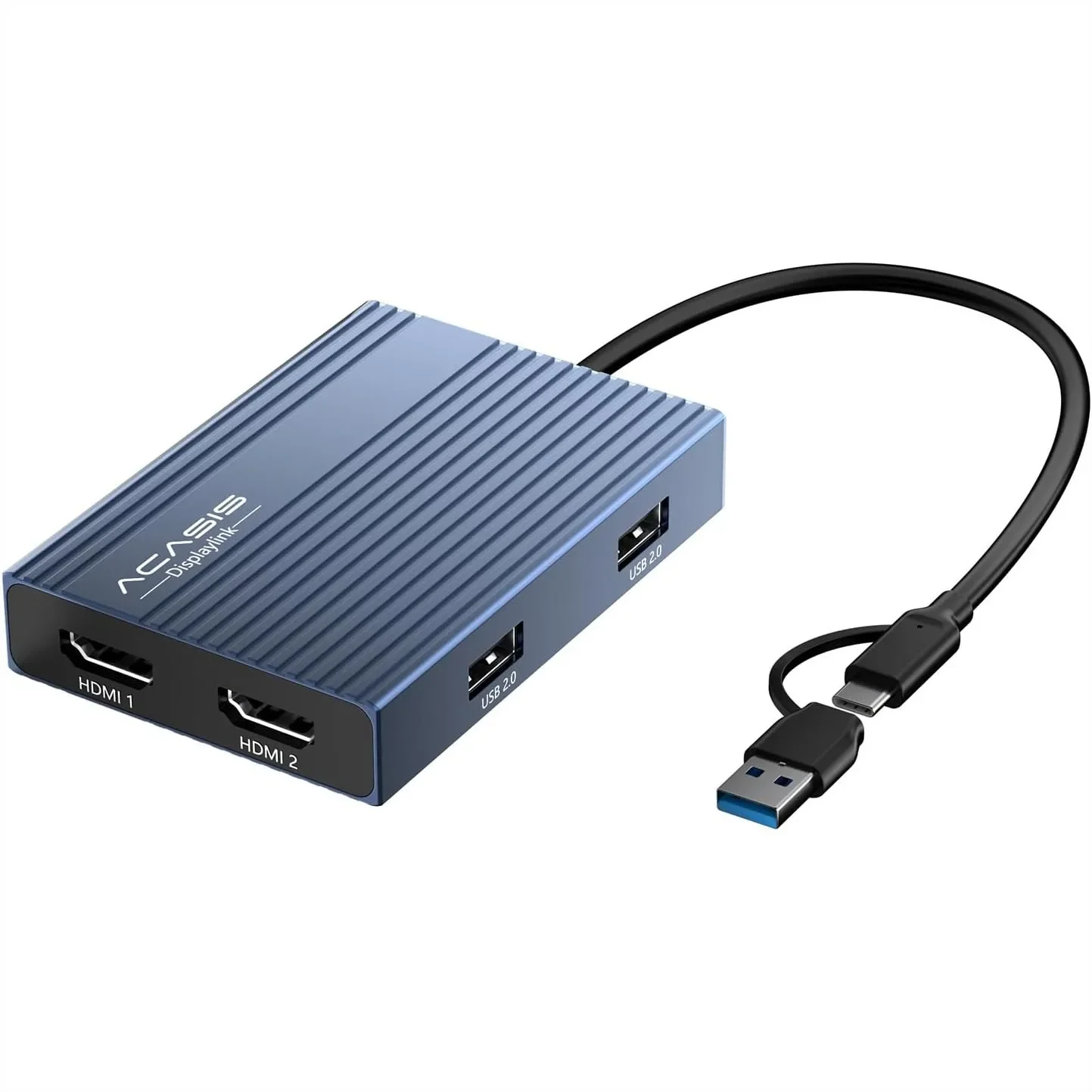 USB C to Dual HDMI DisplayLink Adapter, 4K@60Hz Dual Monitor Extender with 3 USB-A Ports and 100W PD Charging for Mac