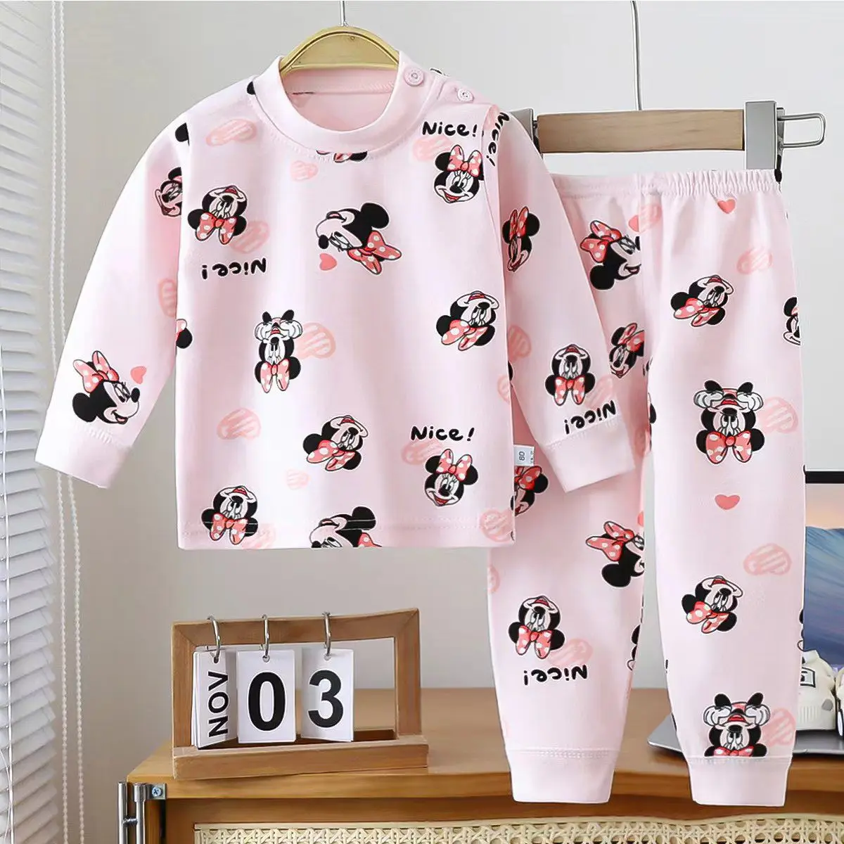 Spring Baby boy Baby girl Long-sleeved cartoon Korean Soft O-neck Home cotton Set baby clothes set