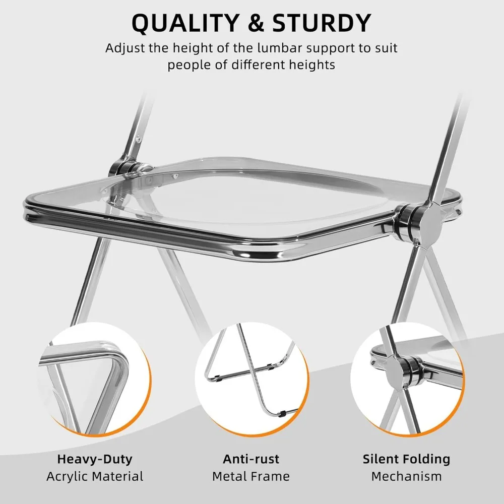 Clear Acrylic Folding Chairs Set of 12, Elegant Modern Design with Metal Frame, Portable Comfortable Transparent Plastic Chairs