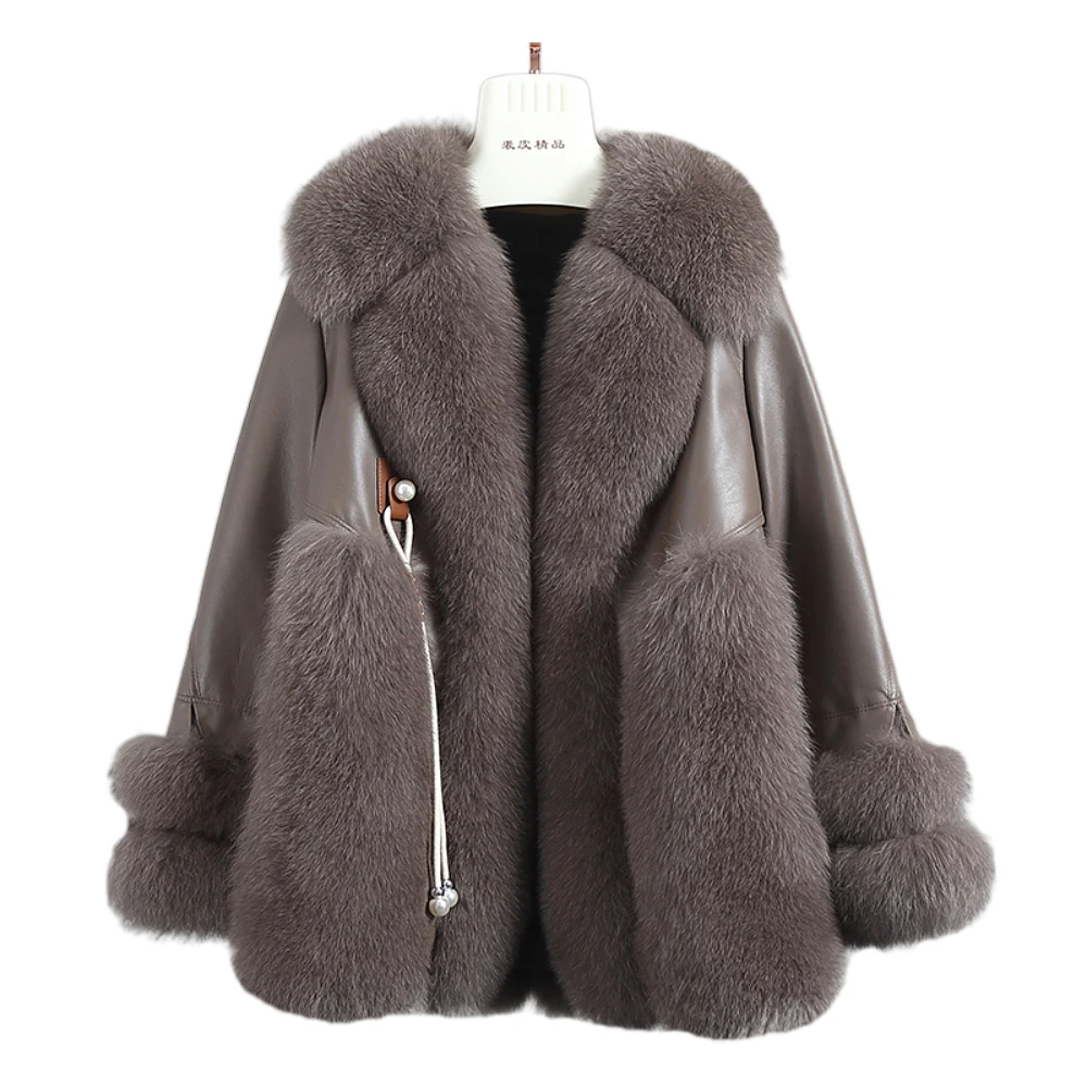 ZDFURS*High-End Imported Whole Leather Fox Fur Leather Fur Coat Women\'s Mid-Length Haining New Sheepskin down Jacket Coat