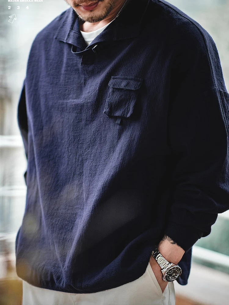 

Мужская рубашка Maden в японском стиле, свободного кроя, с длинным рукавом, из чистого хлопка, с отложным воротником, весенняя мода для молодых мужчин, весенний сезон