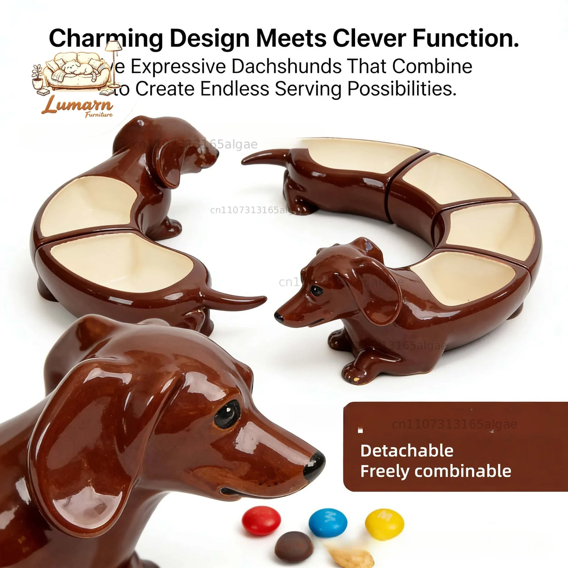 Vintage Five-Piece Dachshund Serving Dish Sausage Dog Design Split Tray Resin 5 Compartment Service Tray Snack Board