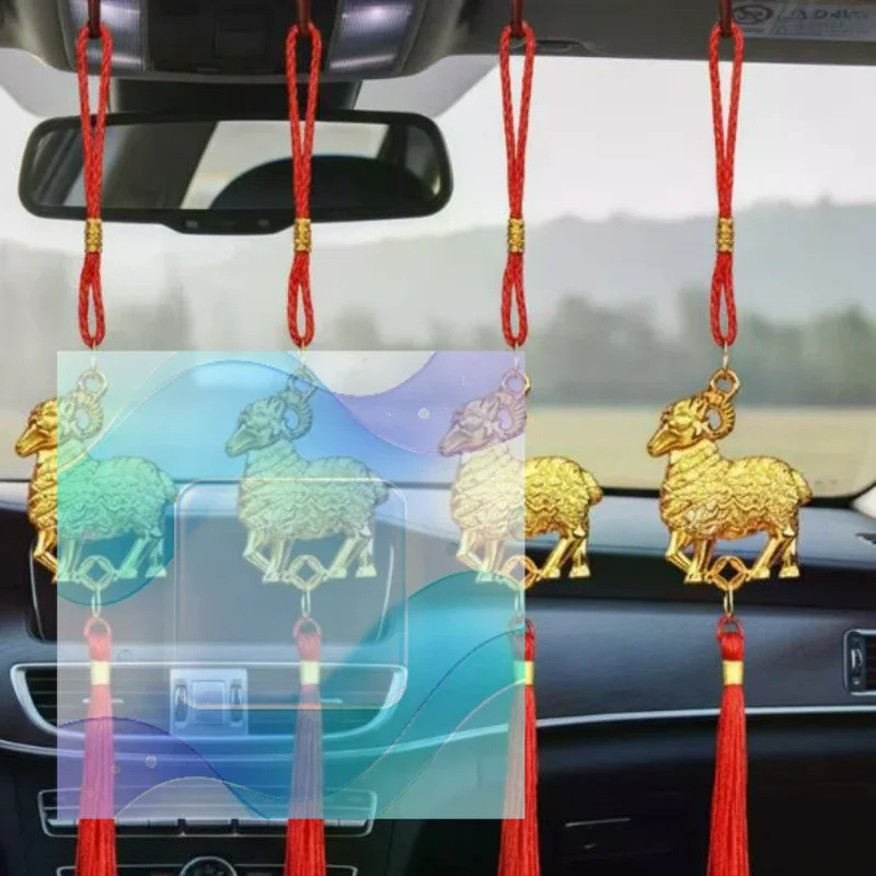 1Pcs Chinese New Year 2027 Goat Hanging Ornament Gold Lucky Print Red Tassel for Door Window Home Adornment