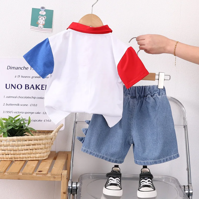 Baby Boy Summer Clothes 2024 New Cartoon Turn-down Collar Short Sleeve T-shirts and Shorts Kids Boys Designer Suits Outfits Set