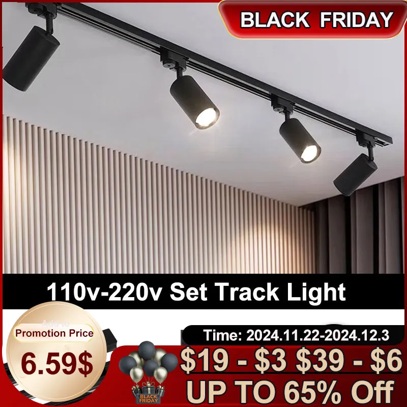 LED Track Light 110v 220v Set Track Lamp Spot Lighting Fixture COB 12/20/30/40W Spotlight Rail For Store Kitchen Indoor