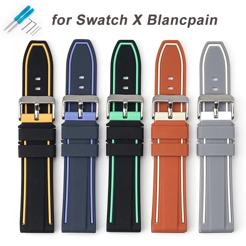 

22mm Soft Silicone Strap for BlancpainXSwatch Co Branding Fifty Fathoms Fashion Diving Sports With tools Replacement WatchBand