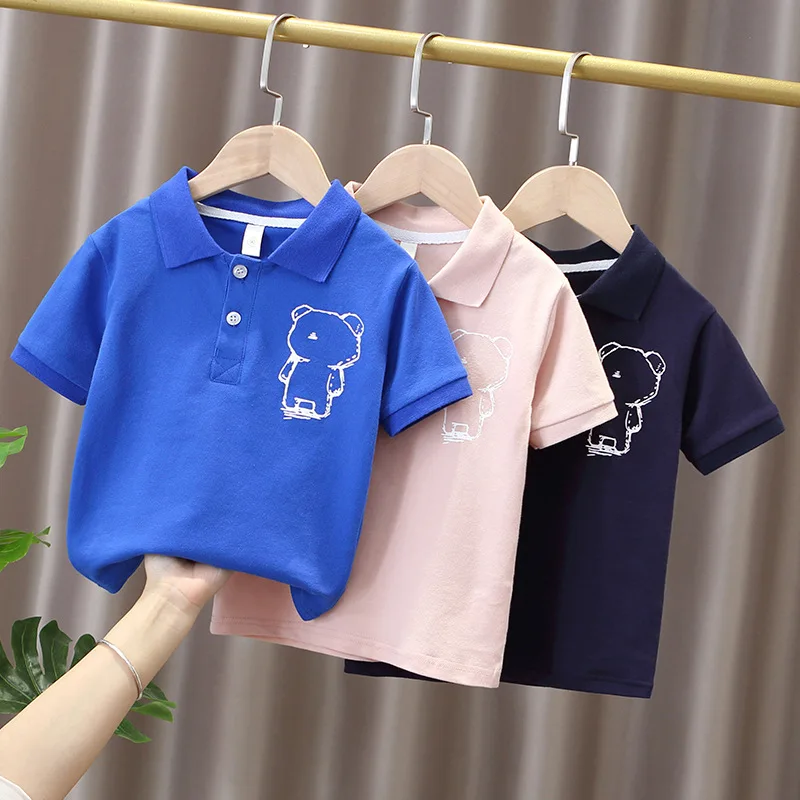 Kids Boys Summer Polo Shirts Short Sleeve Cotton Breathable T Shirt Casual Bear Print Toddler Baby Boys Sport Shirts 7-12y