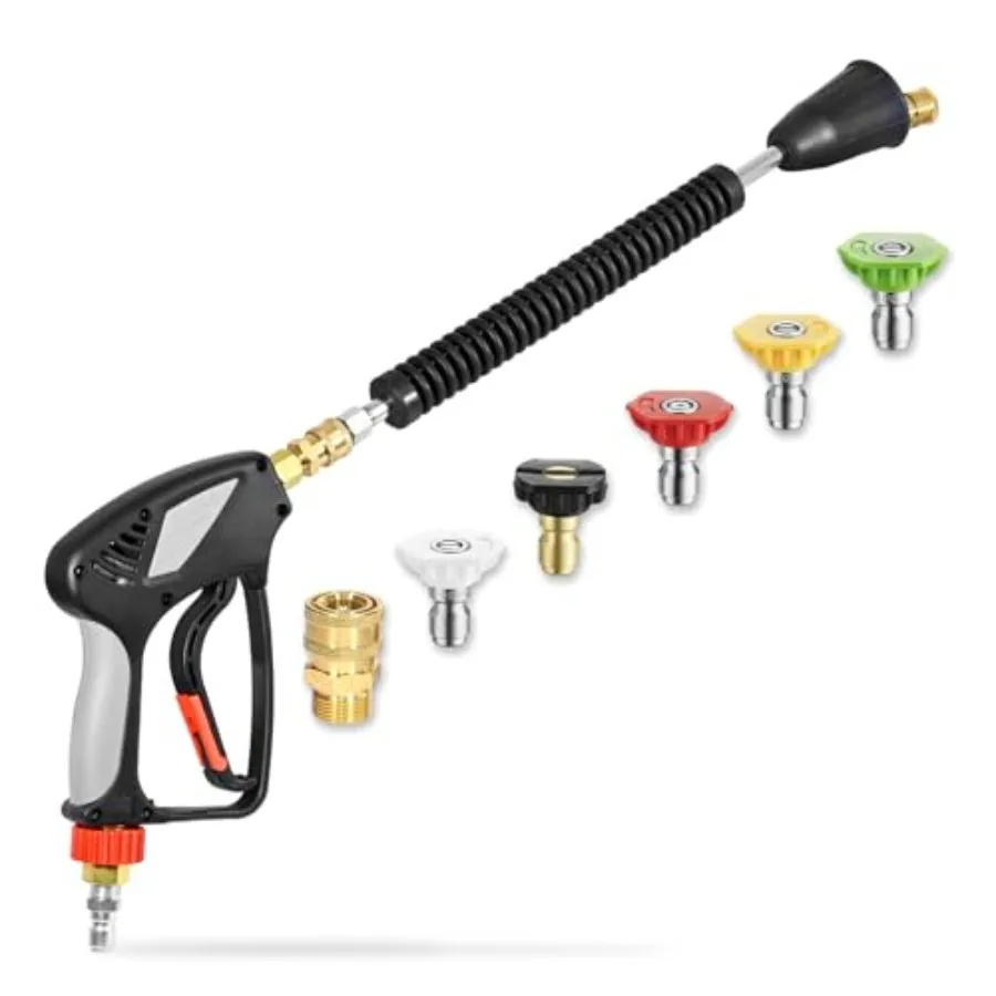 

Pressure Washer Gun with Extension Wand High Power Washer Gun with 3/8" Swivel Plug and M22-14mm Male Fitting 1/4" Quick