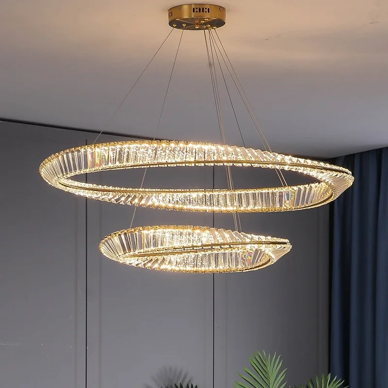 Novos lustres de cristal luxo sala estar lâmpada anel moderno quarto restaurante lobby lâmpada dna espiral design iluminação led