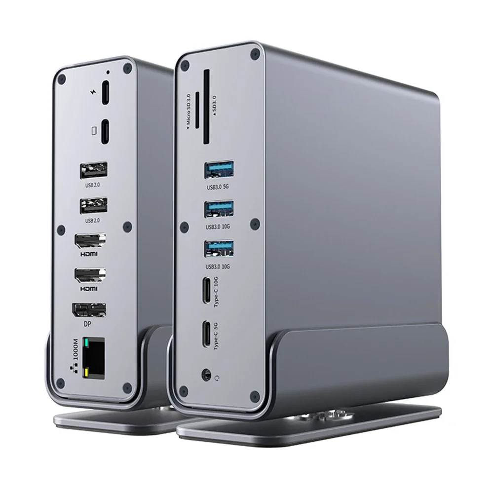 

Док-станция 15 в 1 USB C Вертикальный концентратор 4K HD с тройным монитором RJ45 1000M, USB 3.0/2.0, PD 3.0, SD/TF, Audio 3.5 для портативных ПК