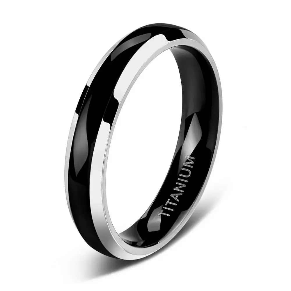 Tigrade 4/6/8mm Titanium Rings Black Dome Polished Wedding Engagement Band Stylish For Men Women Gifts Lover Couple Jewelry