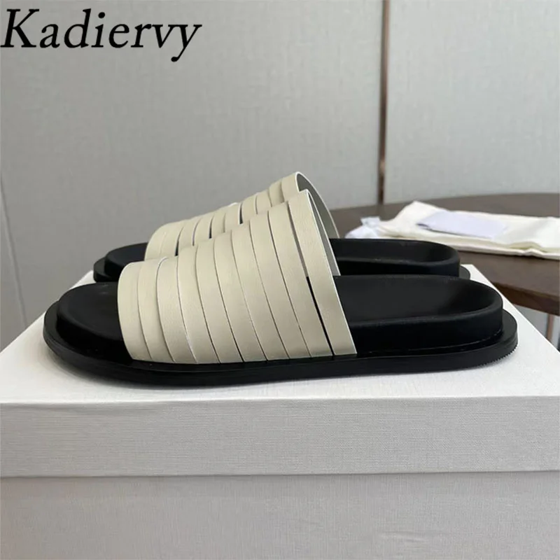 

Летние женские шлепанцы из натуральной кожи с узким ремешком, плоские мюли, повседневные удобные сандалии для отпуска и пляжа