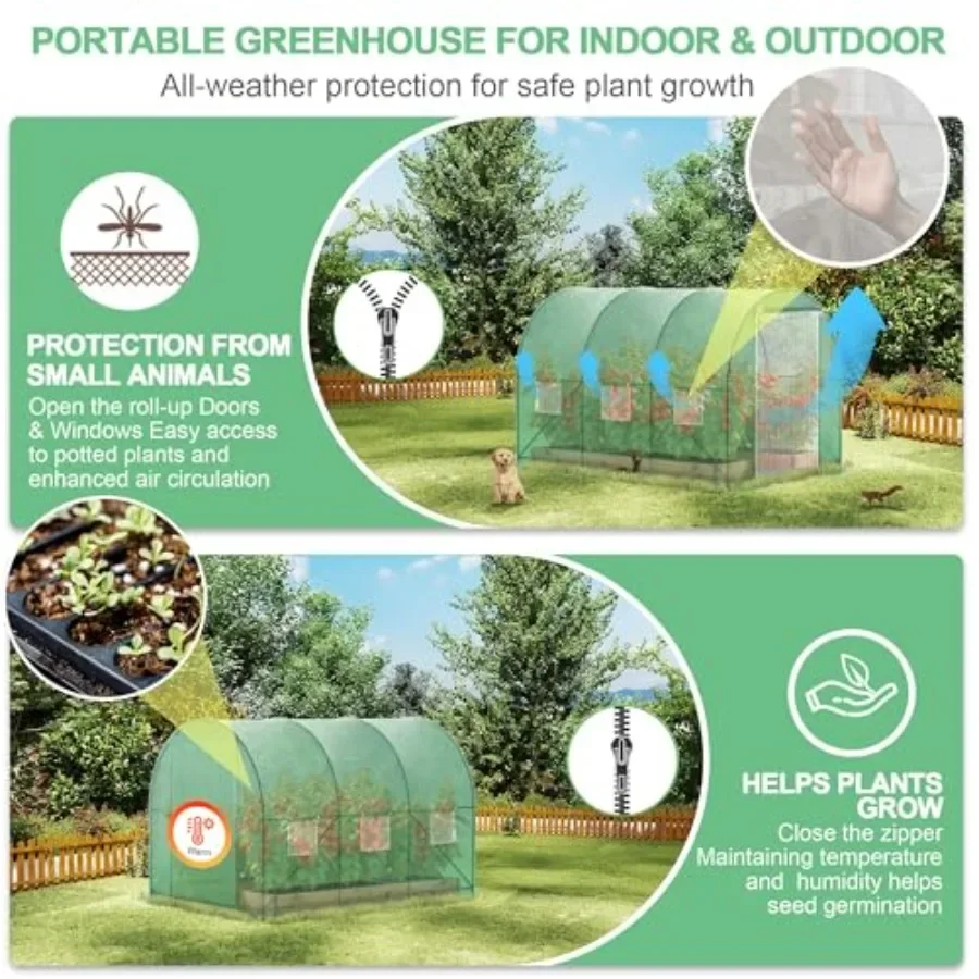 Greenhouses for Outdoors Heavy Duty x7 Feet Portable Greenhouse with Watering System, 6 Ventilated Screen Windows and Rolling Z